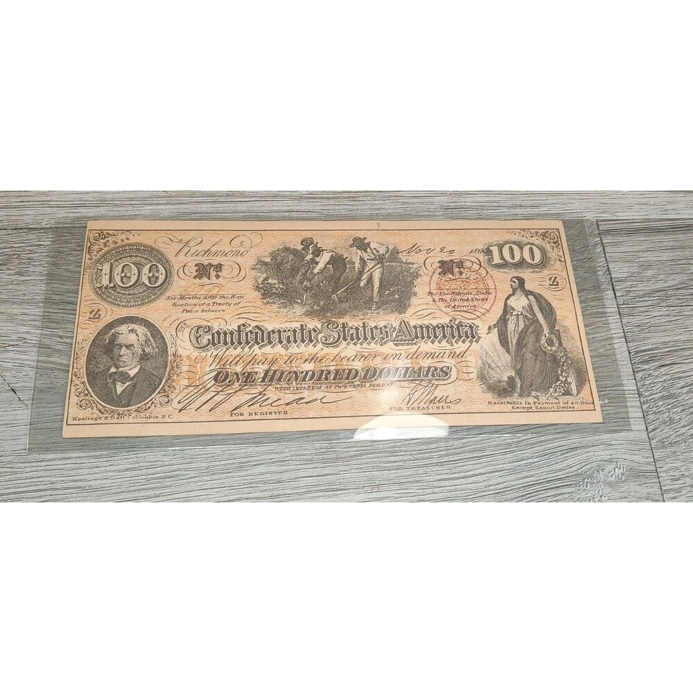 1862 Confederate States of America 100 Dollar Richmond Facsimile Bank Note